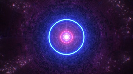 Abstract Neon Lights Rings Spin in Futuristic Sci-Fi Endless Tunnel - Abstract Background Texture