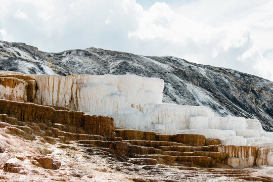 Mammoth Hot Spring Terraces And Travertine In Yellowstone National Park