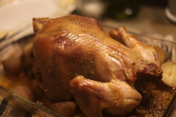roasted chicken in a pan