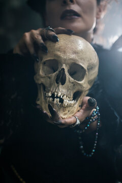 skull, Halloween witch performing a ritual