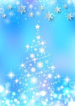 縦 キラキラ 雪の結晶のイルミネーションが美しいクリスマス背景