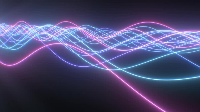 Abstract Pink Blue Retro Neon Lights Glow Wave Beam Line Wires Flow - 4K Seamless Loop Motion Background Animation