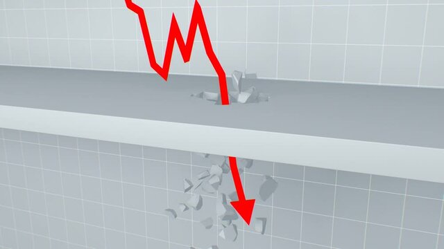 Bankruptcy Red Stock Market Arrow Crashes Through Floor Breaking It - 4K Seamless Loop Motion Background Animation