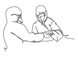 A medical staff in a protective suit collecting swab sample to a patient for COVID-19 test