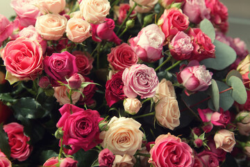 multicolor roses bouquet close up