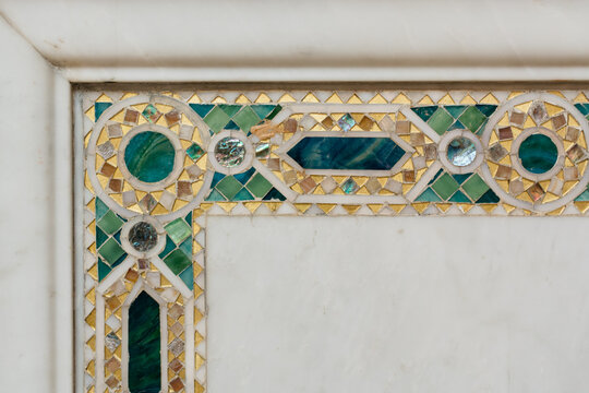 Favrile glass decorated marble wall