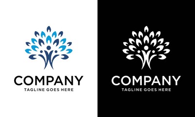 PrintTree leaf vector logo design, eco-friendly concept. W Tree with people logo illustration