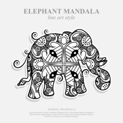 Elephant Mandala Vector Line Art Style