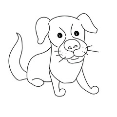 Cute sitting doggie, pet with big adorable nose, animal theme coloring page, vector outline illustration for design and creativity