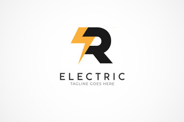 letter R Electric logo, Letter R and thuder bolt combination, Flat Logo Design Template, vector illustration