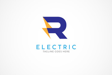 initial letter R for Electric logo, Letter R and thuder bolt combination, Flat Logo Design Template, vector illustration