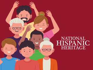 Obraz na płótnie Canvas national hispanic heritage celebration with people and lettering