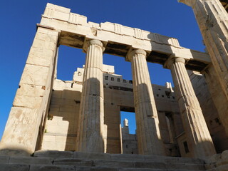 Fototapeta premium The monumental gateway to the ancient Acropolis of Athens, or Propylaea, in Greece