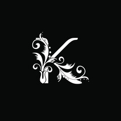 Classy Elegant K Letter White Flourish Shape Logo
