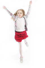 girl jumps on a white background