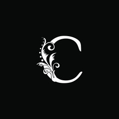 Classy Elegant C Letter White Flourish Shape Logo