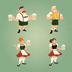 oktoberfest men and women with traditional cloth and beer vector design