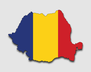Obraz premium Map of Romania, Filled with the National Flag
