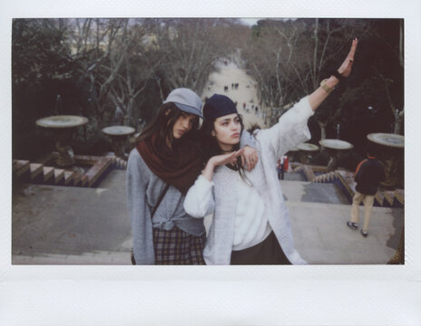 two friends having fun at Barcelona
