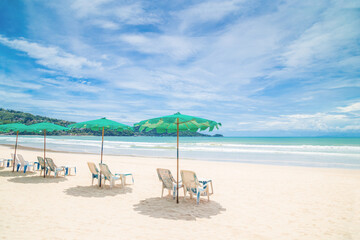 Obraz na płótnie Canvas Chairs And Umbrella on the Beach.