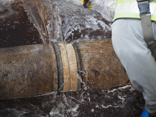 Burst pipe or leaking pipe is under repairing