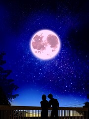 Silhouette of lovers in the night