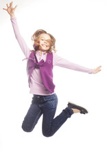 girl jumps on a white background