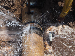 Burst pipe or leaking pipe is under repairing