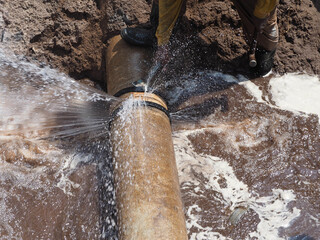 Burst pipe or leaking pipe is under repairing