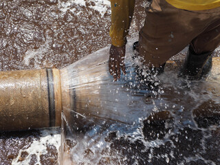 Burst pipe or leaking pipe is under repairing