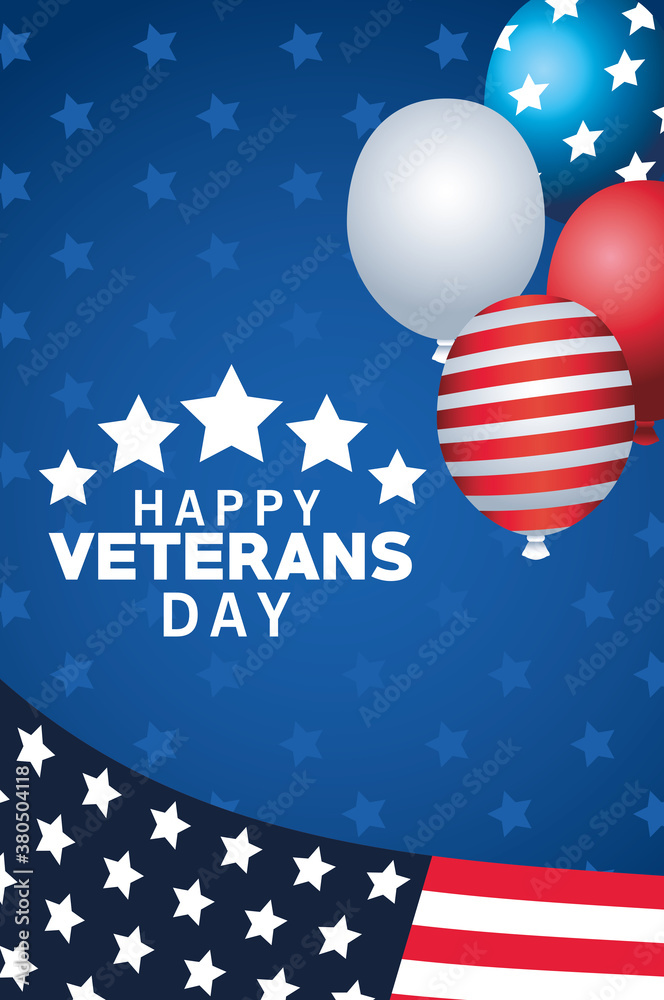 Canvas Prints happy veterans day lettering with usa flag and balloons helium