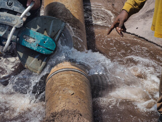 Burst pipe or leaking pipe is under repairing