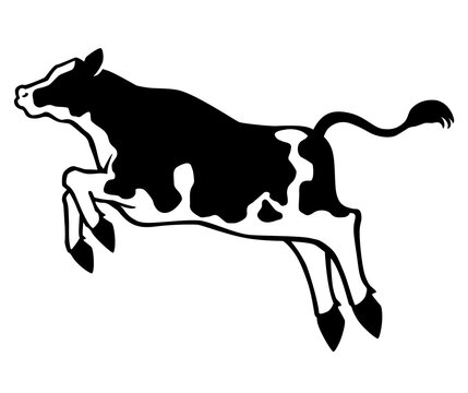 recommend clip art: ジャンプする横向きの牛のシルエット　ホルスタイン