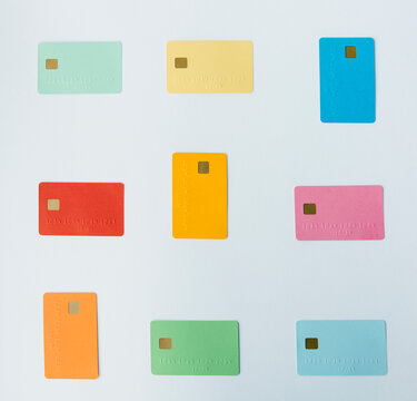 Arranged colored credit cards
