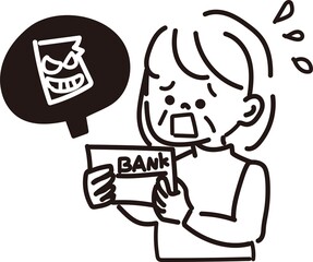 詐欺にあったお年寄りのイメージイラスト白黒