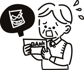 詐欺にあったお年寄りのイメージイラスト白黒