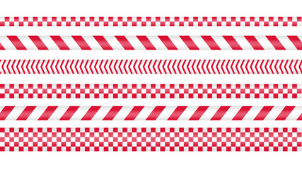 Police tape, crime danger line. Caution police lines isolated. Warning barricade tapes. Set of red warning ribbons. Vector illustration.