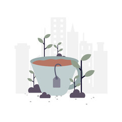 Cup of tea flat illustration.Vector design.Suitable for landing page, ui, website, mobile app, editorial, poster, flyer, article, and banner.