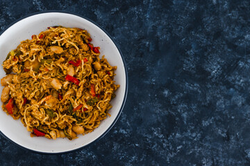 plant-based food, vegan ginger noodles with roasted peppers and butter beans