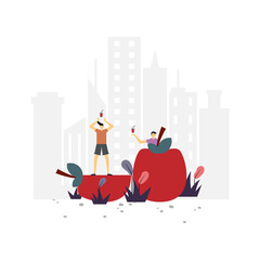 Apple lover flat illustration.Vector design.Suitable for landing page, ui, website, mobile app, editorial, poster, flyer, article, and banner.