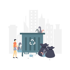 Waste disposal education flat illustration.Vector design.Suitable for landing page, ui, website, mobile app, editorial, poster, flyer, article, and banner.