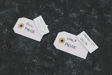 unfair competition, half price vs full price tags with Original vs Dupe product labels