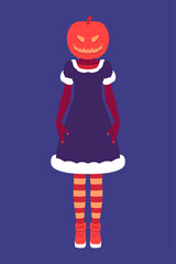 Girl with a pumpkin on her head