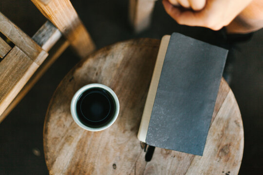 Pretty Girl Journals and Drinks Coffee