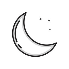 Moon Crescent Icon Cartoon Filled Line Style. Moon Night Astronomy Space Logo Vector Illustration. Space Element Sticker