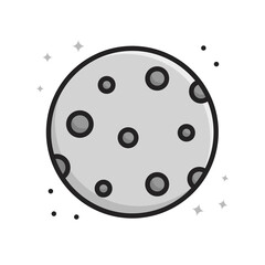Moon Space Icon Cartoon Filled Line Style. Astronomy Solar System Logo Vector Illustration. Space Element Sticker