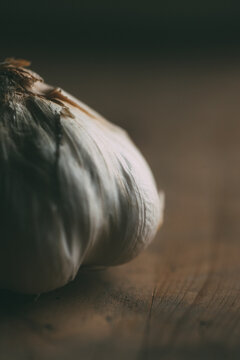 Garlic on wooden table