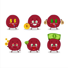Slice of beet root cartoon character with cute emoticon bring money