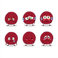 Slice of beet root cartoon character with sad expression