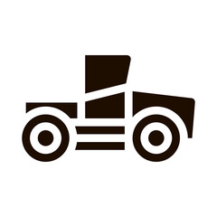 Industry Tractor Vehicle Vector Icon. Agricultural Tractor For Various Type Trailer Working On Farm Field. Seeding Harvesting Machine Pictogram. Monochrome Illustration